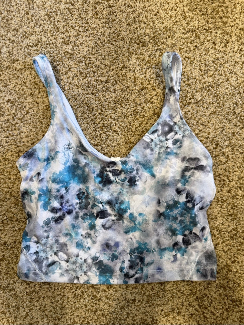 lululemon athletica Blue and Gray Floral Scoop-Neck Crop Tank